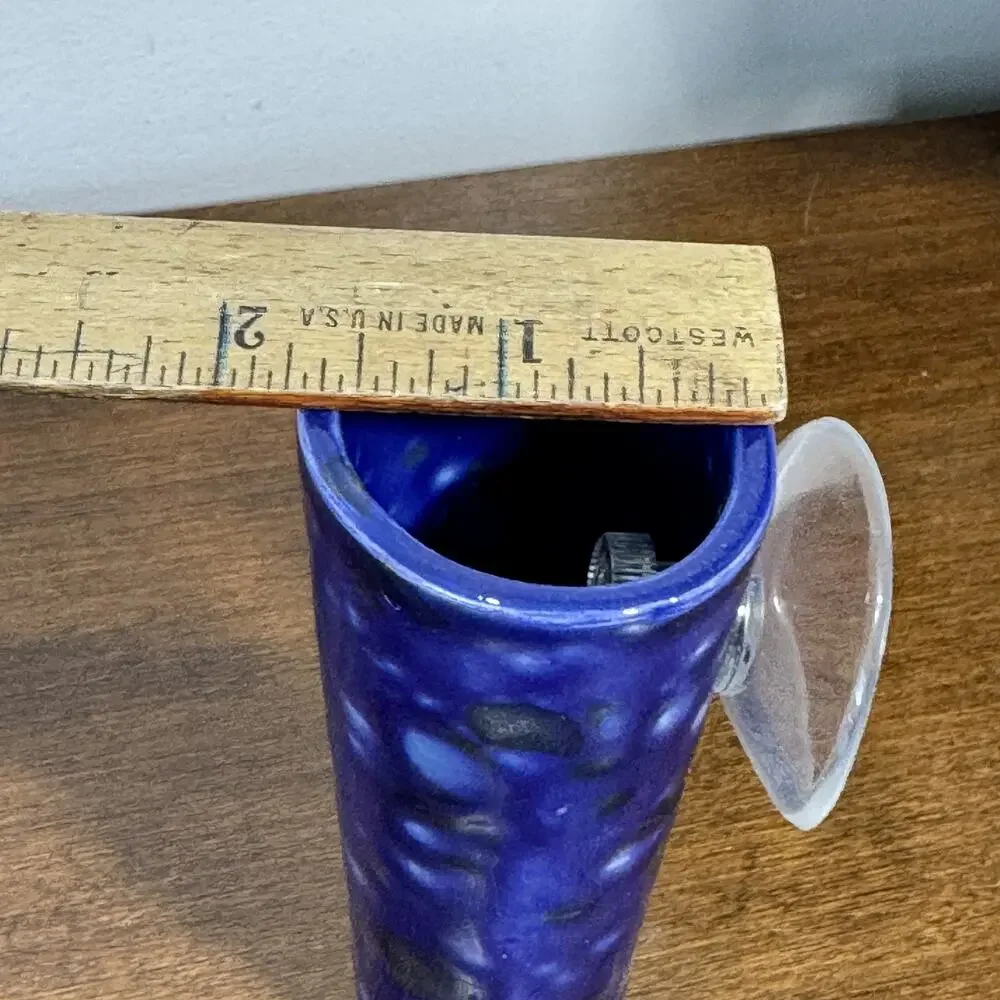 Vintage Mid-Century Modern Cobalt Blue Speckled Glaze Wall Vase Suction Cup